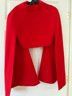 Red Women's Cape Jacket - Elegant Open-Front Coat